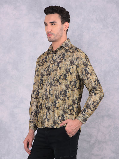 Brown Floral Print 100% Cotton Corduroy Shirt-Men Shirts-Crimsoune Club