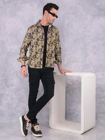 Brown Floral Print 100% Cotton Corduroy Shirt-Men Shirts-Crimsoune Club