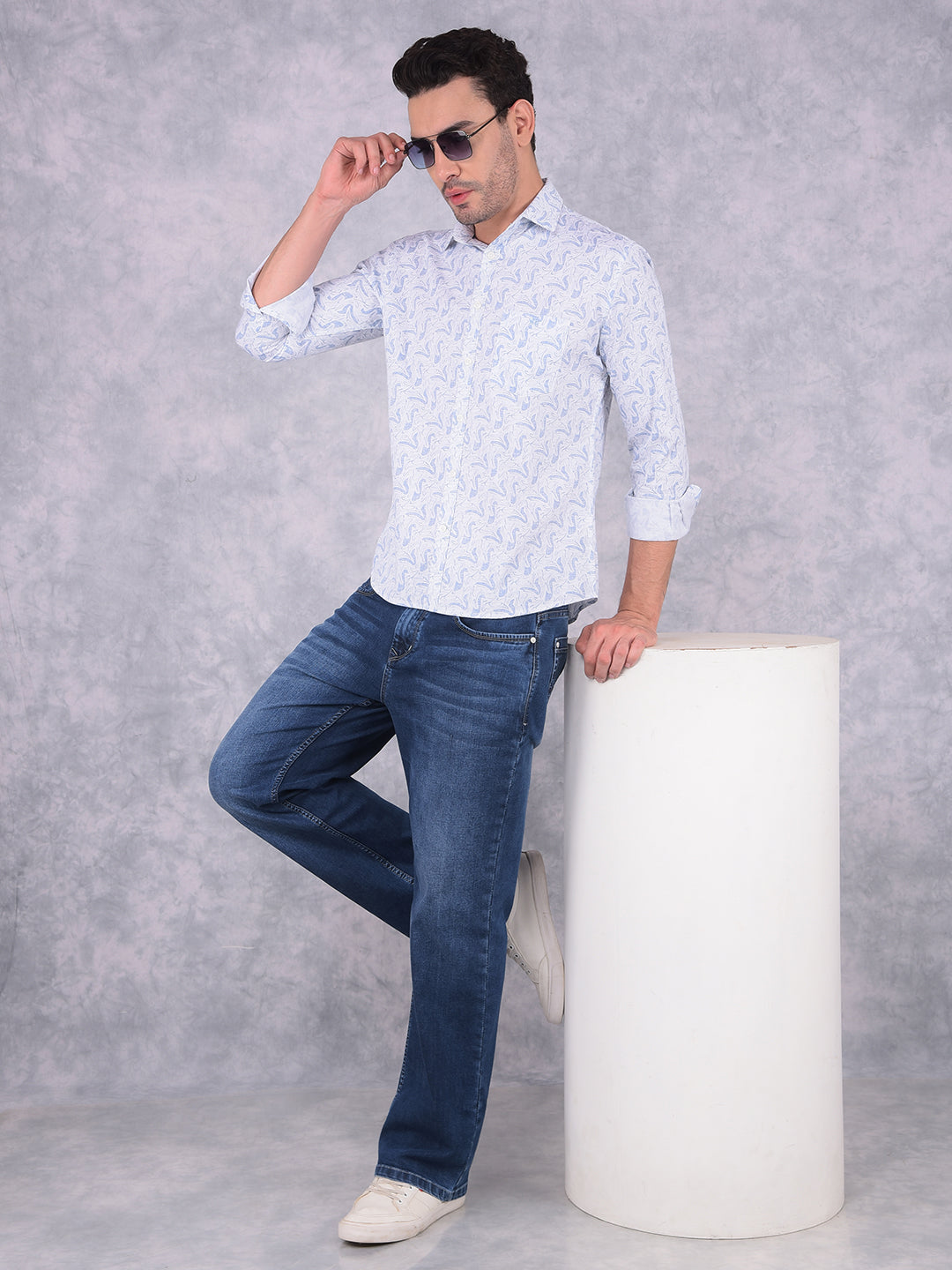 Blue Printed 100% Cotton Shirt-Men Shirts-Crimsoune Club