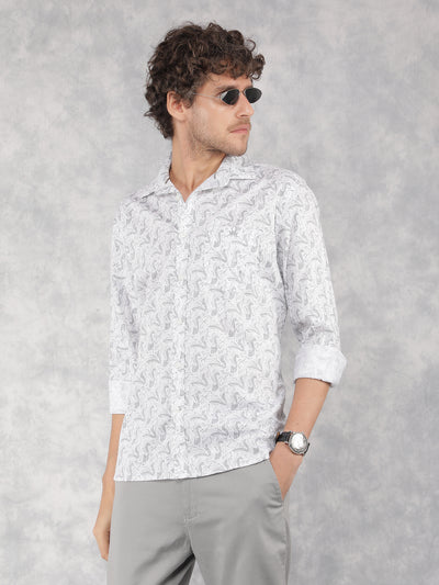 Grey Printed 100% Cotton Shirt-Men Shirts-Crimsoune Club