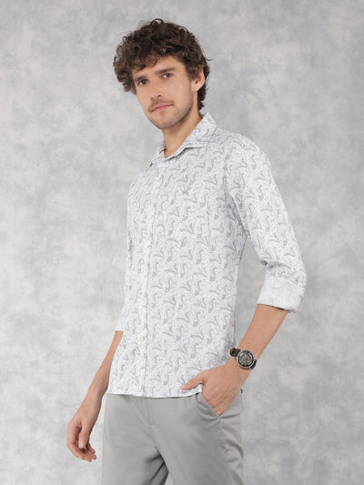 Grey Printed 100% Cotton Shirt-Men Shirts-Crimsoune Club