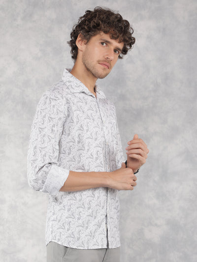 Grey Printed 100% Cotton Shirt-Men Shirts-Crimsoune Club