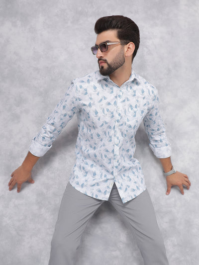 Blue Printed 100% Cotton Shirt-Men Shirts-Crimsoune Club