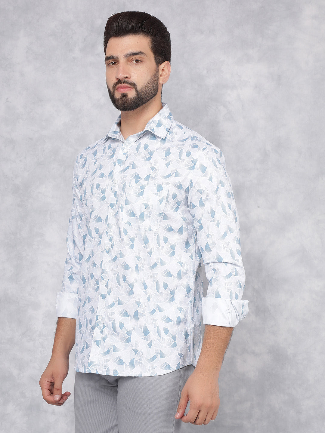 Blue Printed 100% Cotton Shirt-Men Shirts-Crimsoune Club