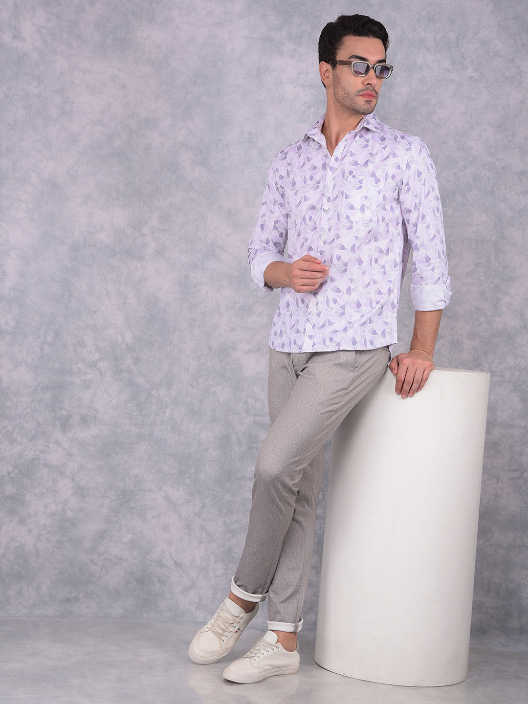 Purple Printed 100% Cotton Shirt-Men Shirts-Crimsoune Club