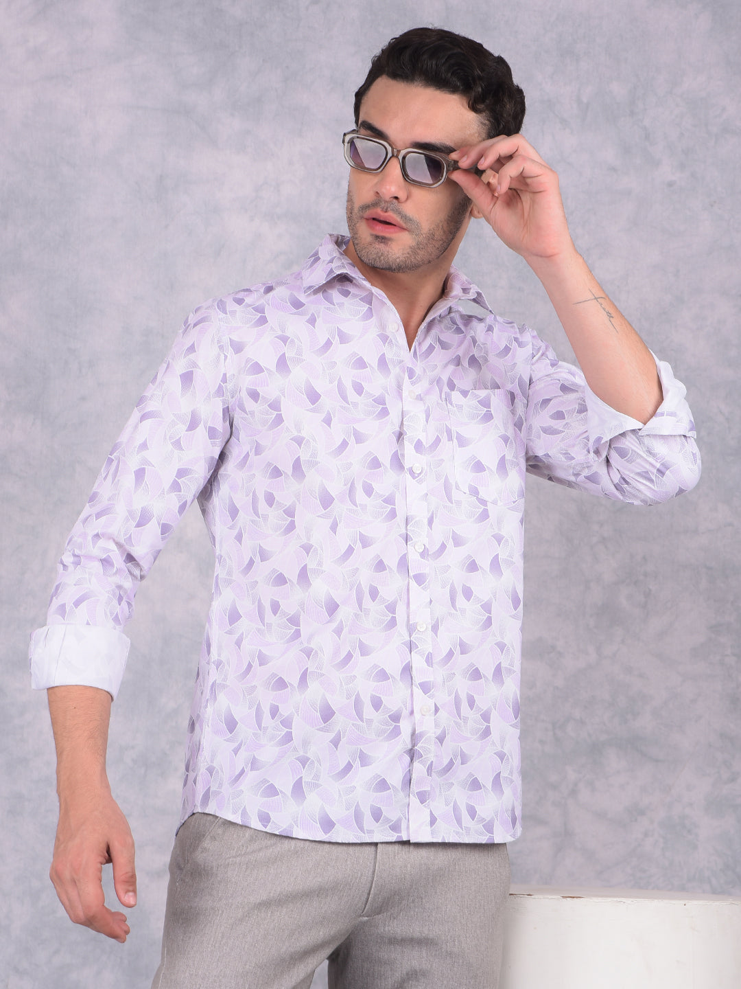 Purple Printed 100% Cotton Shirt-Men Shirts-Crimsoune Club