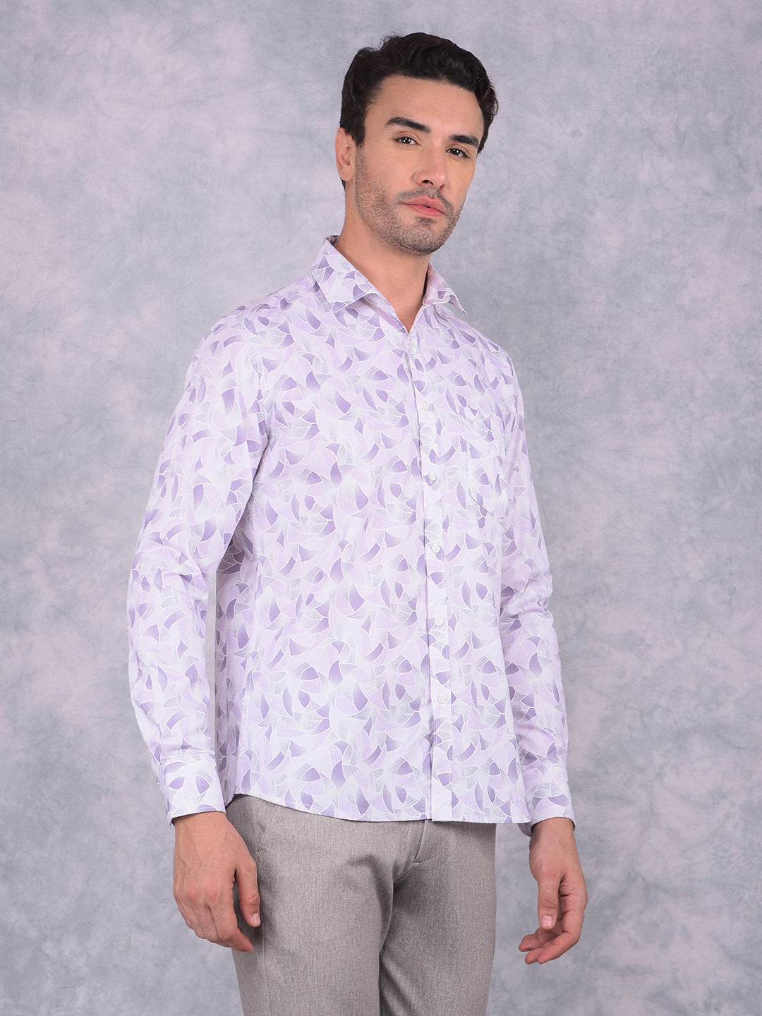 Purple Printed 100% Cotton Shirt-Men Shirts-Crimsoune Club