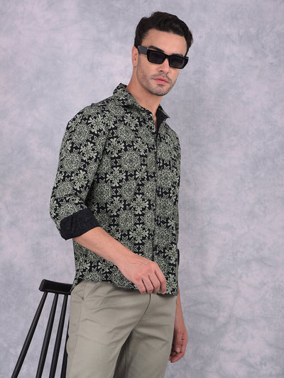 Green Floral Print 100% Cotton Shirt-Men Shirts-Crimsoune Club