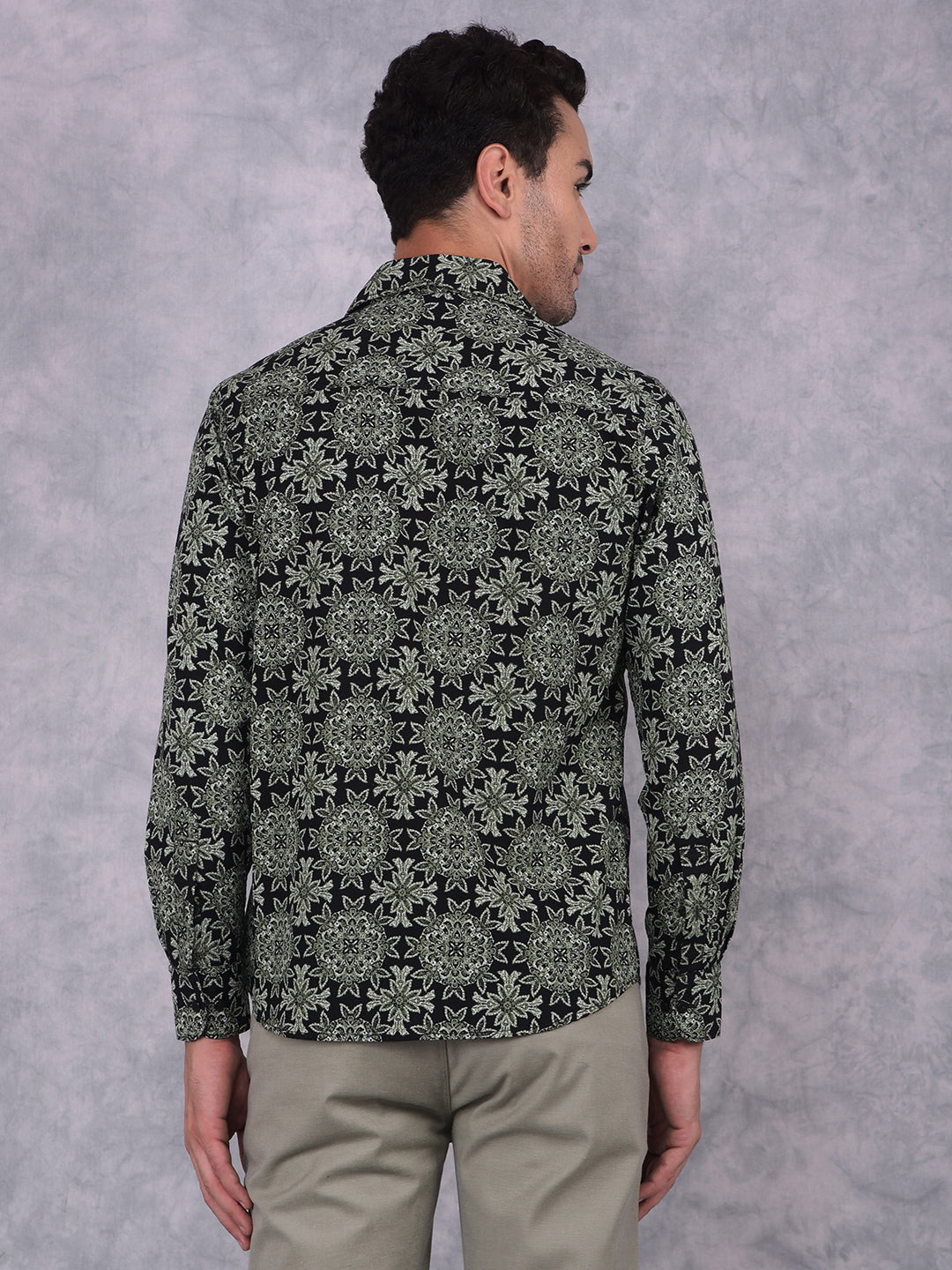 Green Floral Print 100% Cotton Shirt-Men Shirts-Crimsoune Club