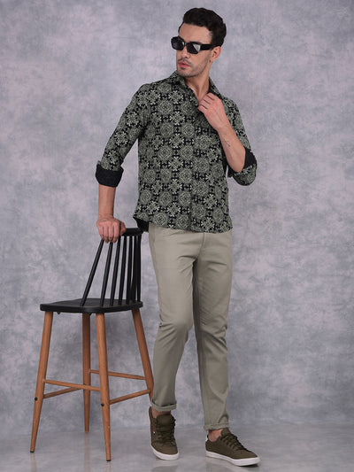 Green Floral Print 100% Cotton Shirt-Men Shirts-Crimsoune Club