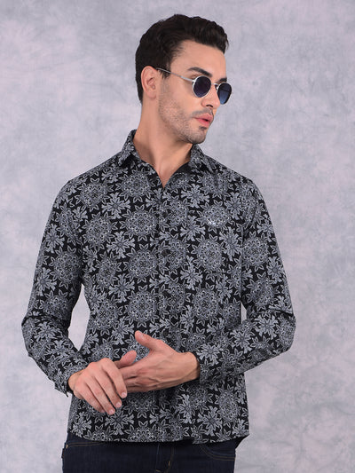 Grey Floral Print 100% Cotton Shirt-Men Shirts-Crimsoune Club