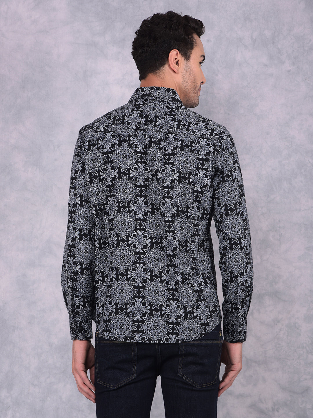 Grey Floral Print 100% Cotton Shirt-Men Shirts-Crimsoune Club