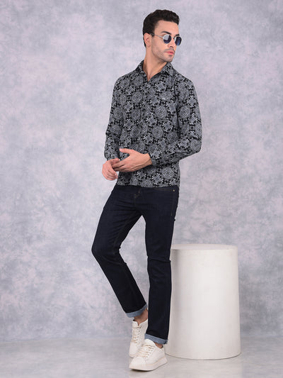 Grey Floral Print 100% Cotton Shirt-Men Shirts-Crimsoune Club