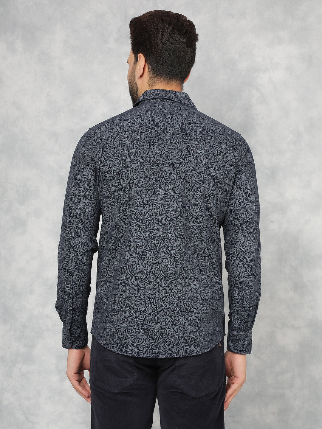 Navy Blue Printed 100% Cotton Shirt-Men Shirts-Crimsoune Club