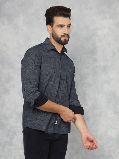 Navy Blue Printed 100% Cotton Shirt-Men Shirts-Crimsoune Club