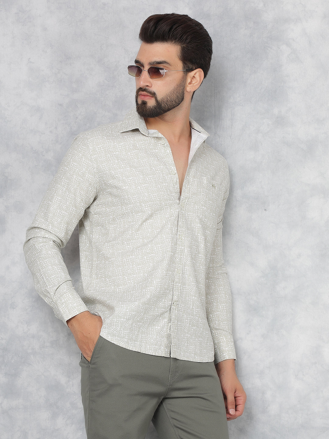 Beige Printed 100% Cotton Shirt-Men Shirts-Crimsoune Club