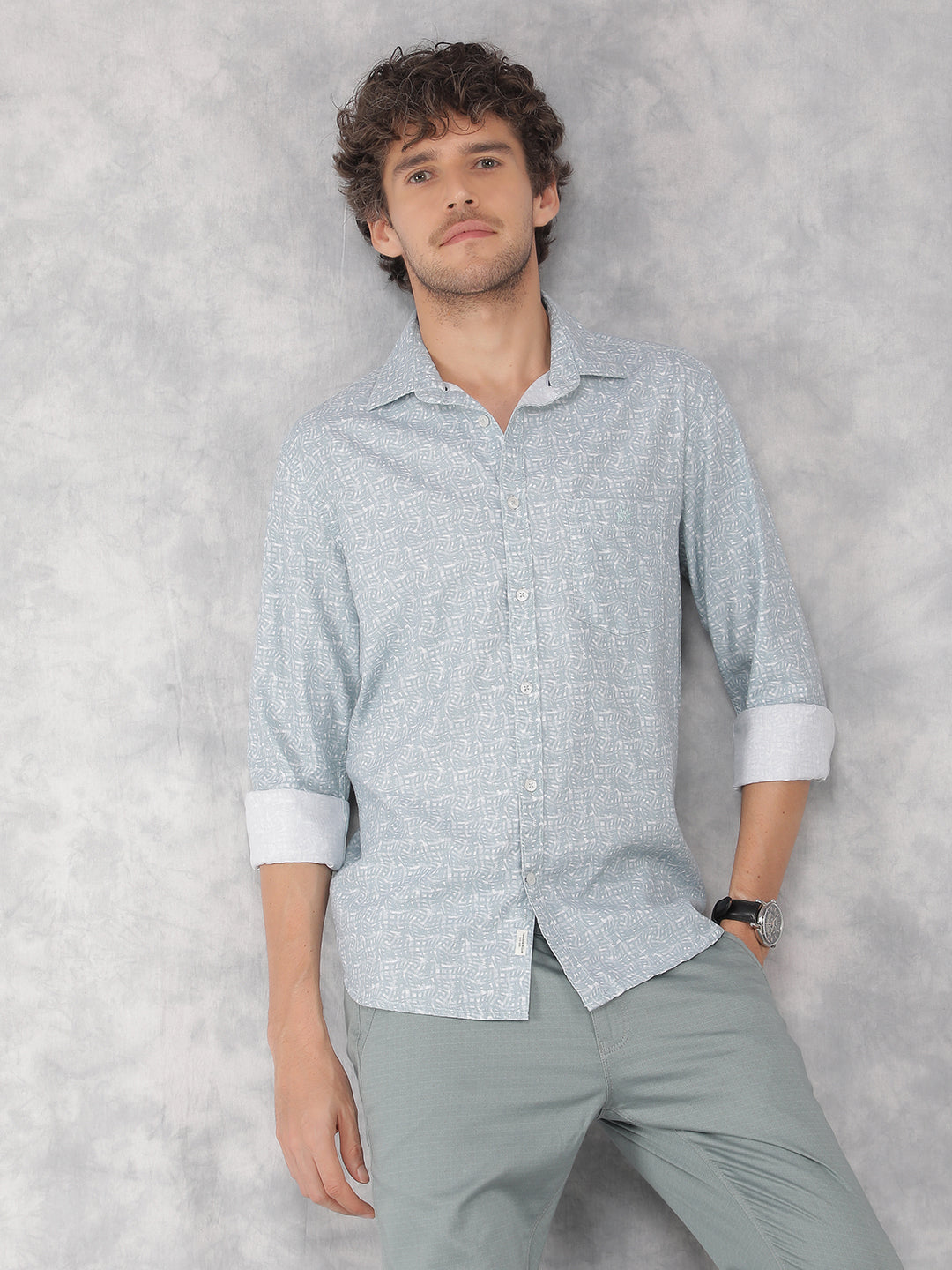 Blue Printed 100% Cotton Shirt-Men Shirts-Crimsoune Club