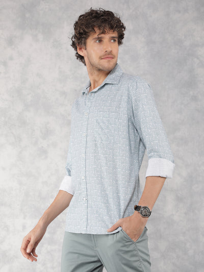 Blue Printed 100% Cotton Shirt-Men Shirts-Crimsoune Club