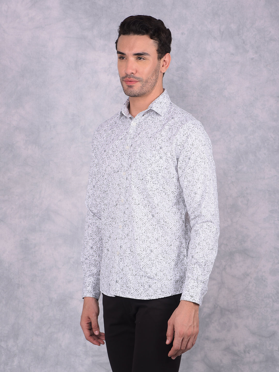 White Printed 100% Cotton Shirt-Men Shirts-Crimsoune Club