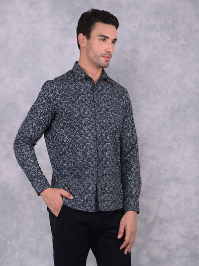 Navy Blue Printed 100% Cotton Shirt-Men Shirts-Crimsoune Club