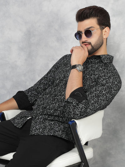 Black Printed 100% Cotton Shirt-Men Shirts-Crimsoune Club