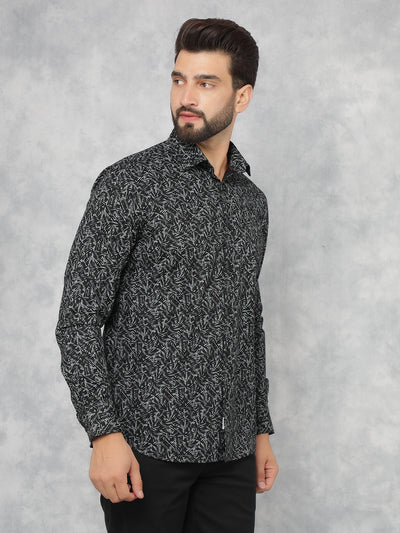 Black Printed 100% Cotton Shirt-Men Shirts-Crimsoune Club