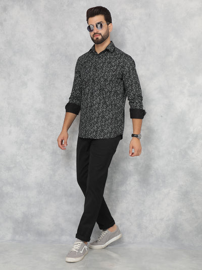 Black Printed 100% Cotton Shirt-Men Shirts-Crimsoune Club