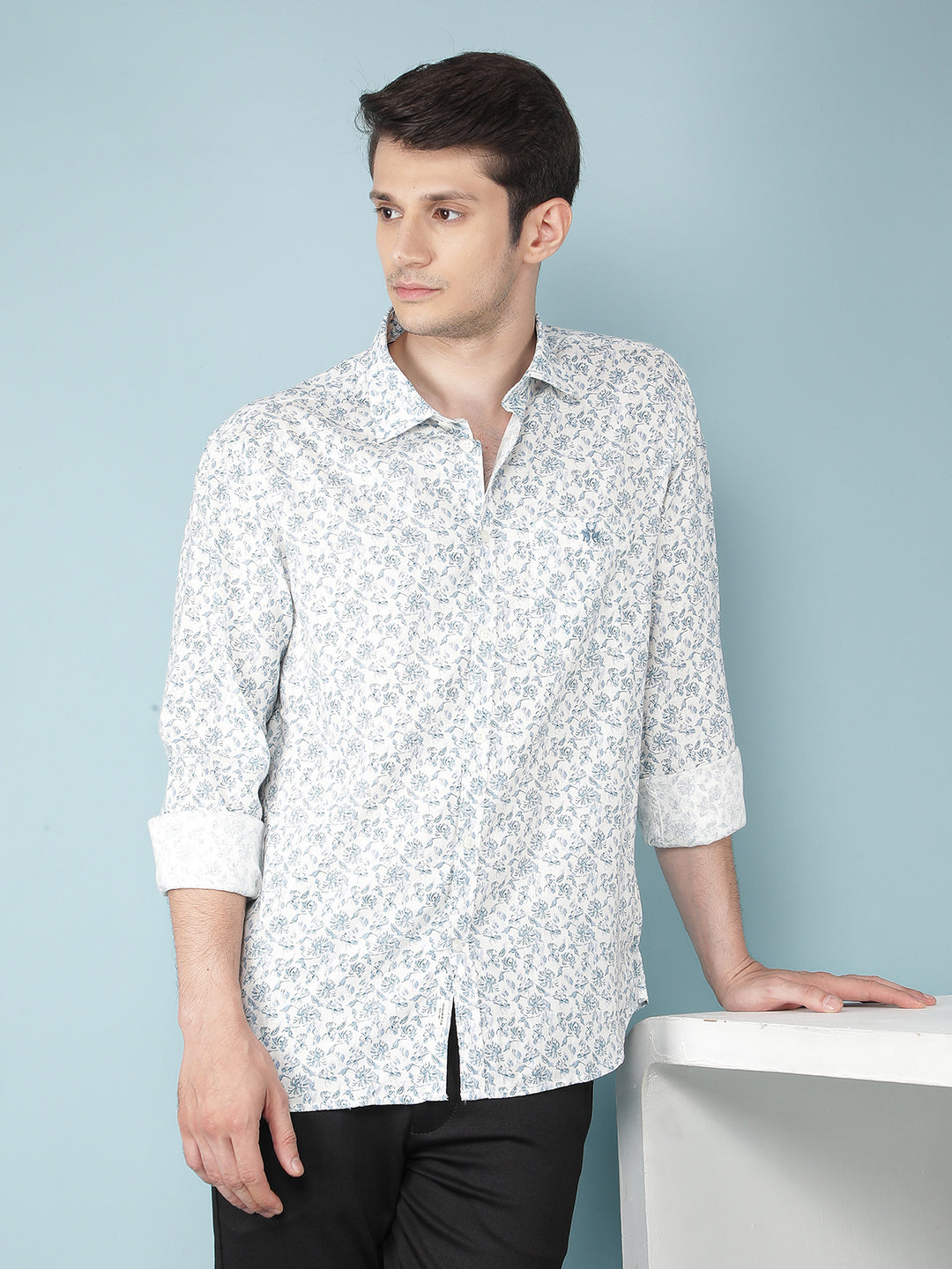 Blue Floral Print Shirt-Men Shirts-Crimsoune Club