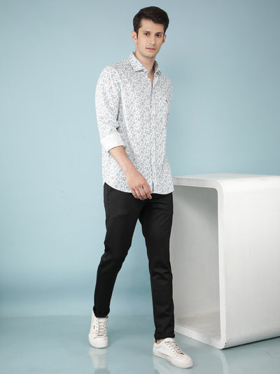 Blue Floral Print Shirt-Men Shirts-Crimsoune Club