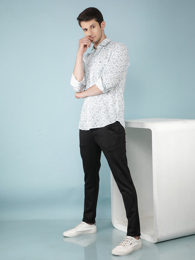 Blue Floral Print Shirt-Men Shirts-Crimsoune Club