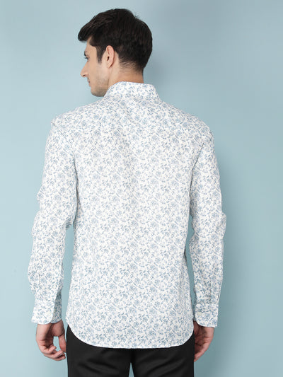 Blue Floral Print Shirt-Men Shirts-Crimsoune Club