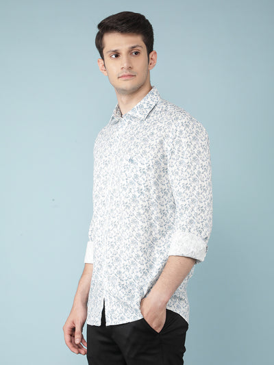 Blue Floral Print Shirt-Men Shirts-Crimsoune Club