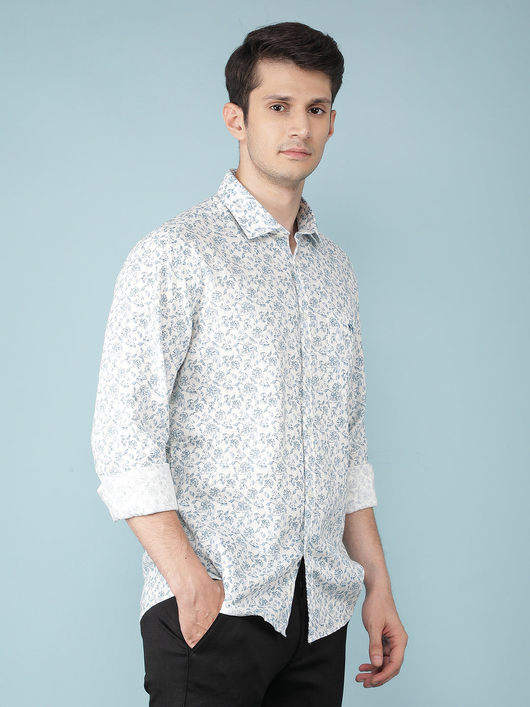 Blue Floral Print Shirt-Men Shirts-Crimsoune Club