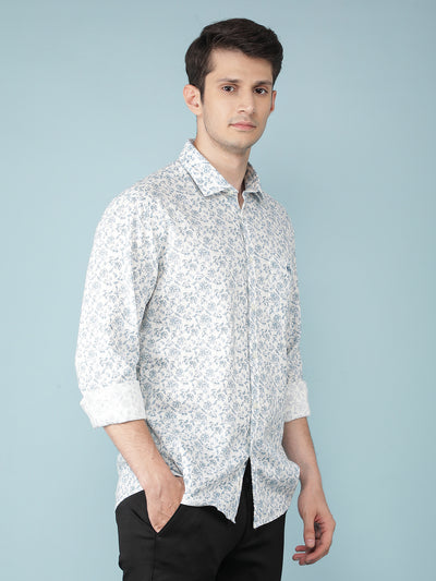 Blue Floral Print Shirt-Men Shirts-Crimsoune Club