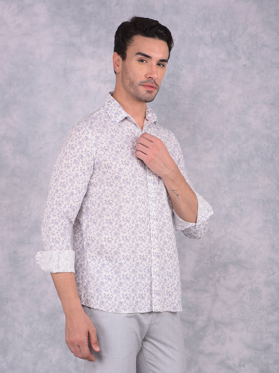 Purple Floral Print Shirt-Men Shirts-Crimsoune Club