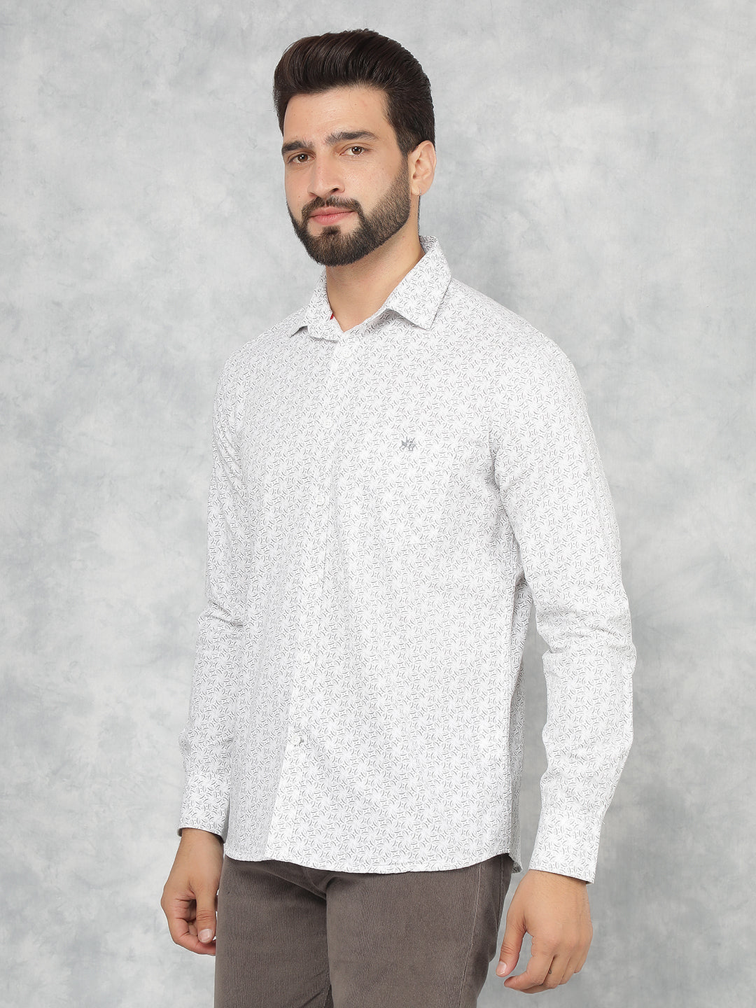 Olive Printed 100% Cotton Shirt-Men Shirts-Crimsoune Club