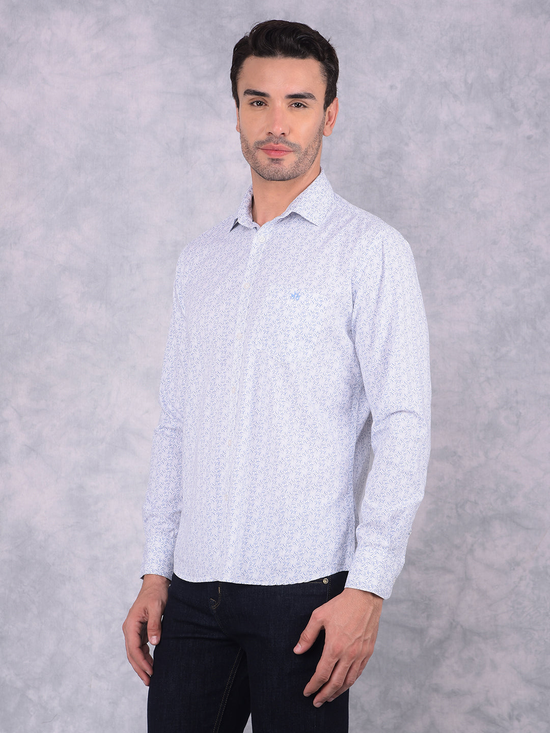 Blue Printed 100% Cotton Shirt-Men Shirts-Crimsoune Club