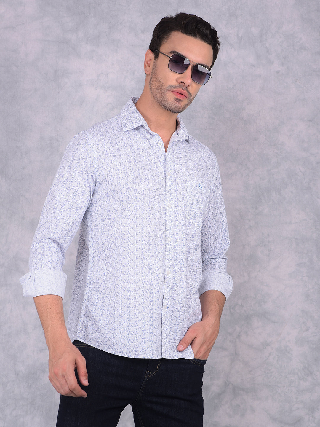 Blue Printed 100% Cotton Shirt-Men Shirts-Crimsoune Club