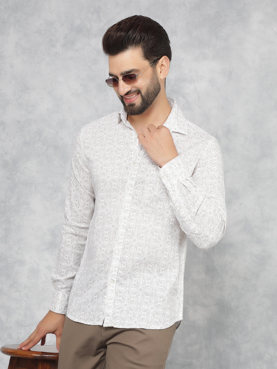 Beige Printed Shirt-Men Shirts-Crimsoune Club