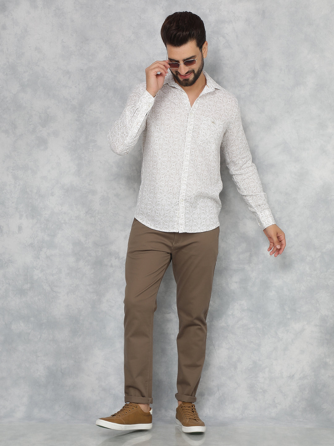 Beige Printed Shirt-Men Shirts-Crimsoune Club