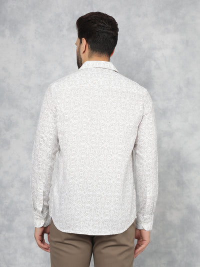 Beige Printed Shirt-Men Shirts-Crimsoune Club