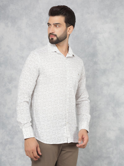 Beige Printed Shirt-Men Shirts-Crimsoune Club