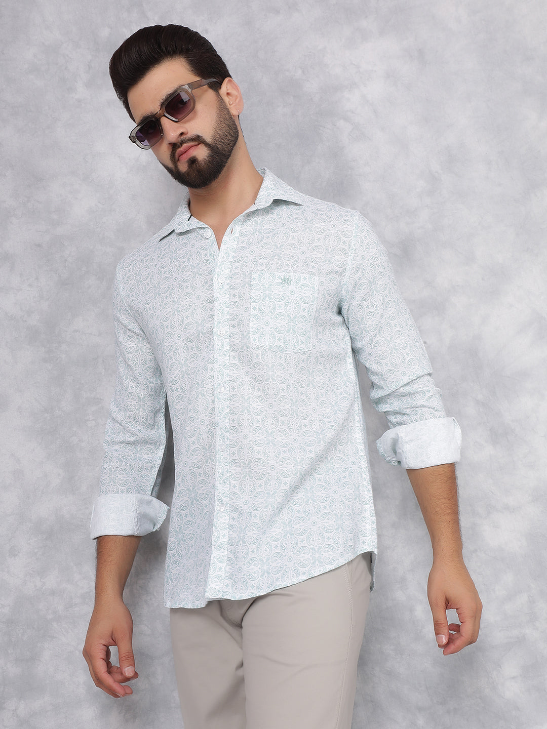 Green Printed Shirt-Men Shirts-Crimsoune Club