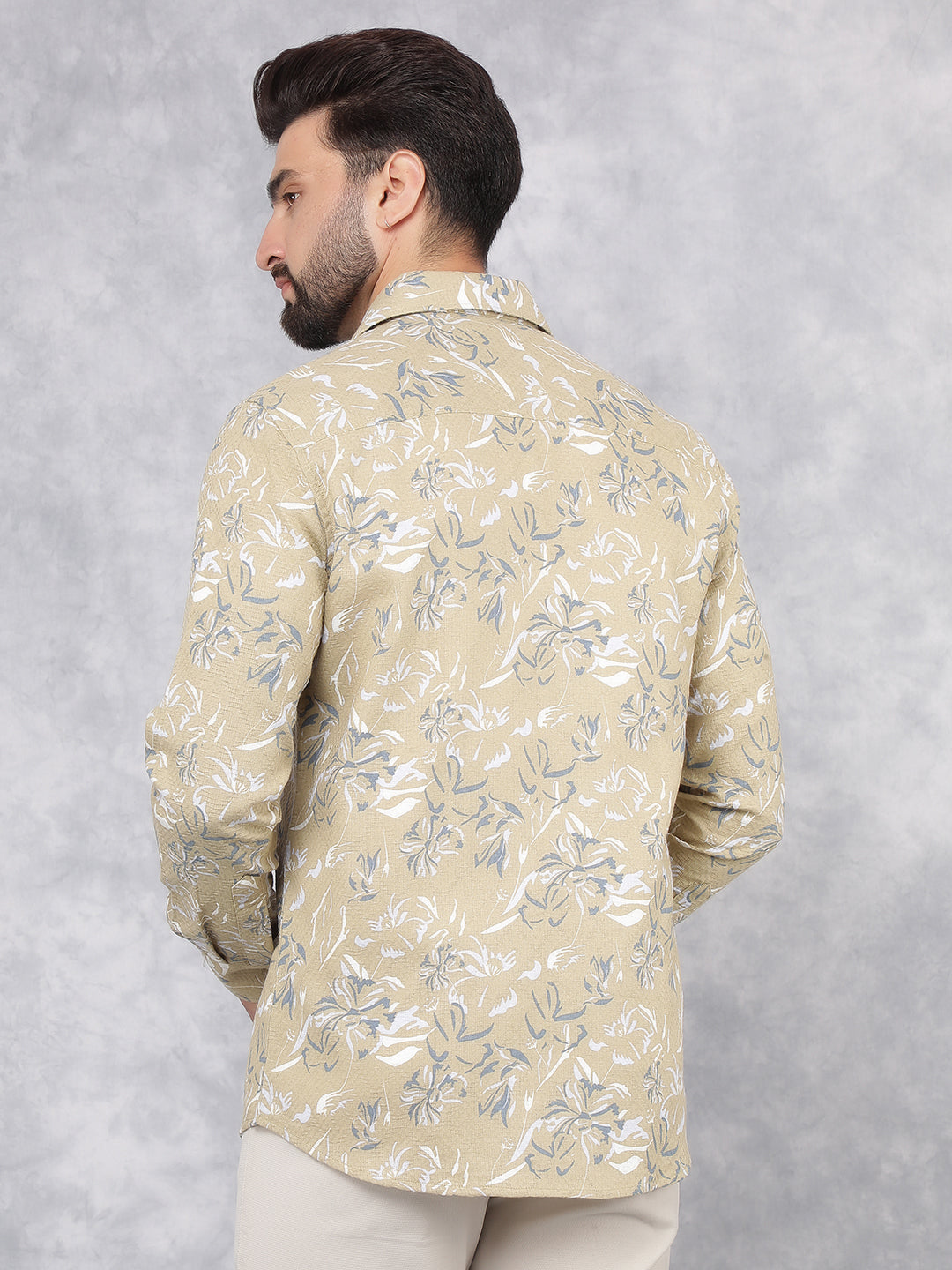 Beige Floral Print Shirt-Men Shirts-Crimsoune Club