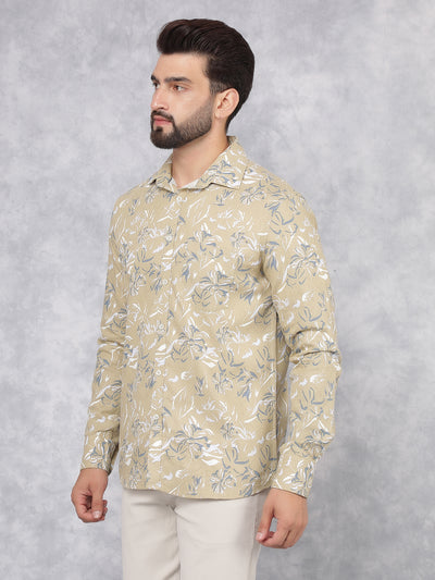 Beige Floral Print Shirt-Men Shirts-Crimsoune Club