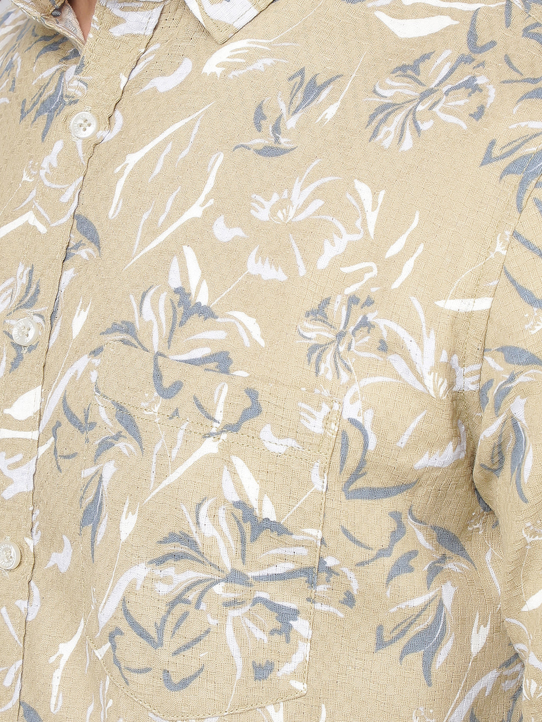 Beige Floral Print Shirt-Men Shirts-Crimsoune Club