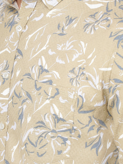 Beige Floral Print Shirt-Men Shirts-Crimsoune Club