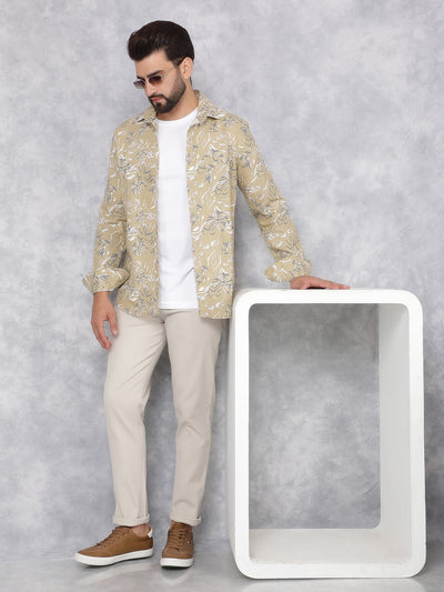 Beige Floral Print Shirt-Men Shirts-Crimsoune Club