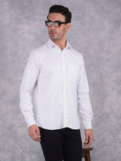 White Floral Print 100% Cotton Shirt-Men Shirts-Crimsoune Club