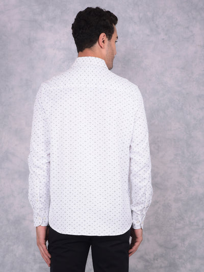 White Floral Print 100% Cotton Shirt-Men Shirts-Crimsoune Club